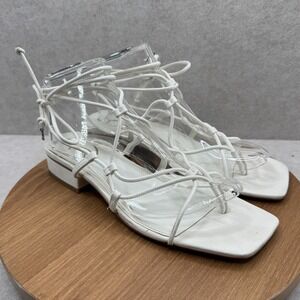 Sam Edelman Daffy Lace Up Gladiator Sandals Size 8 White Square Toe Boho Chic